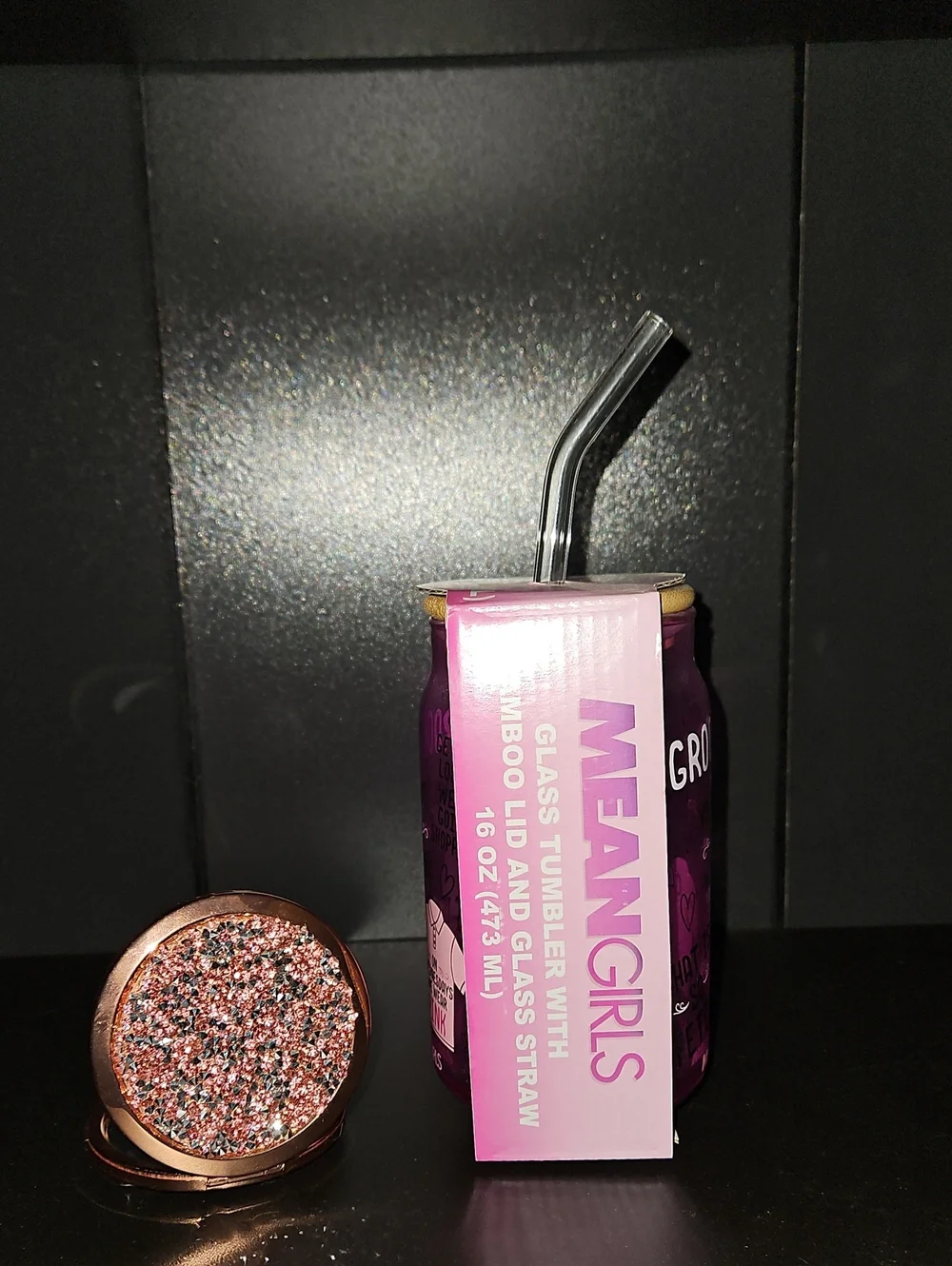 Mean Girls Pink Glass Tumbler Can with Glass Straw